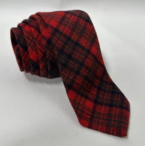 Vintage Pendleton 100% Virgin Wool Necktie Tie Red Tartan Plaid - Picture 1 of 8