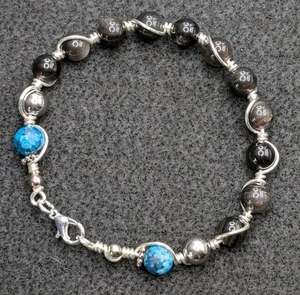 Stylish Statement Obsidian Gemstone 8mm Beaded Wire Wrapped (18cm) 7" M Wrist - Picture 1 of 11