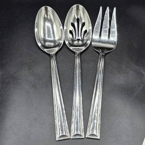 Gorham 18/8 Stainless Steel 3Piece Serving Set Solid Spoon Pierced Spoon Fork - Picture 1 of 4