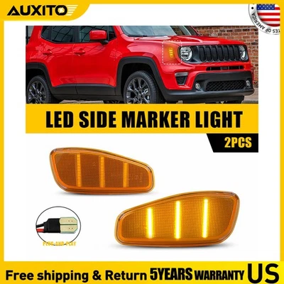 2Pcs Amber LED Front Fender Side Marker Lights For Jeep Renegade 2015 2016 2017 - Image 1 of 4