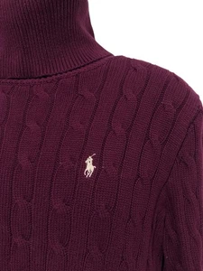 Vintage Ralph Lauren Sport Pullover Herren L AUBERGINE Zopfmuster Fischer Pony 90er Y2K - Bild 1 von 9