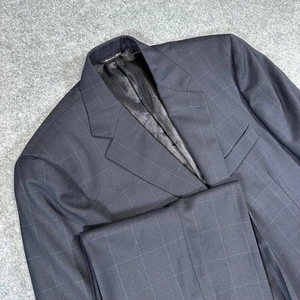 Canali Suit Mens 38 R Navy Blue Windowpane Wool Saks Fifth Avenue Italy Classic - Picture 1 of 24