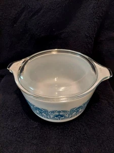Pyrex Horizon Blue White & Blue Casserole Vintage MCM 473 1Qt With Lid - Picture 1 of 16