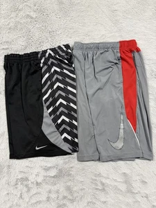 Set Nike Dri-Fit Shorts Boys XL Gray Red Black Swoosh Athletic Basketball Lot 2 - Picture 1 of 22