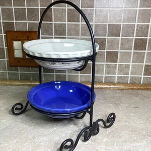 Longaberger Schmiedeeisen klein 7" zwei Tortenheber MIT den 2 blauen Platten - Bild 1 von 5