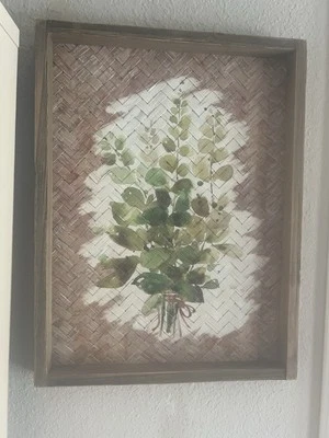 Rattan Eucalyptus Print Wall Hanging or Tray 15 3/4 in Tall X 12 in Wide - Image 1 of 4
