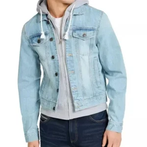 SUN + STONE Men's Phoenix Trucker Hooded Light Wash Denim Jacket S - Picture 1 of 7