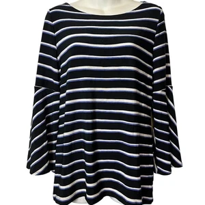 Chicos Travelers Stripe Bell 3/4 Sleeve Top Stretch Knit Slinky NWT sz 0 4/6 - Picture 1 of 17
