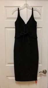 Neu mit Etikett Cinq a Sept Demia Damenkleid Größe 2 schwarz Schnürung Oberteil Midi LBD - Bild 1 von 9