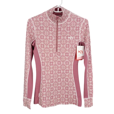 NUEVO CON ETIQUETAS KARI TRAA Rosa Media Cremallera Capa Base Top Talla S Lila Lana Merino Elástica Foto 1 de 4