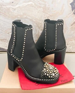 Christian Louboutin Studded Chasse A Clou Chelsea Calfskin Leather Combat Boots - Picture 1 of 11