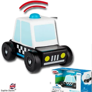 WOODEN POLICE CAR TOY Sound & Play Kids Toy Xmas Stocking Filler Gift T37880 UK - Picture 1 of 7