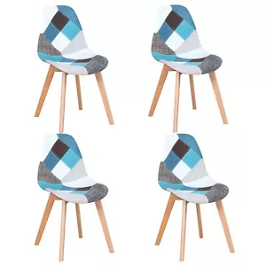 4er Set Esszimmerstühle Küchenstuhl Wohnzimmerstuhl aus Holz Patchwork Blau - Bild 1 von 12