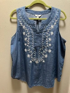 Croft & Barrow Sleeveless Denim Chambray Shirt PL - Picture 1 of 3