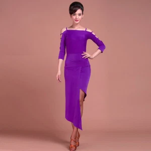 NEW Latin salsa tango rumba Cha cha Ballroom Dance Dress Top & Skirt#W033 Purple - Picture 1 of 6