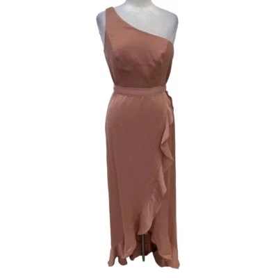 Davids Bridal Desert Coral High Low One Shoulder Dress Size 10 NWT Wrap Wedding - Image 1 of 4