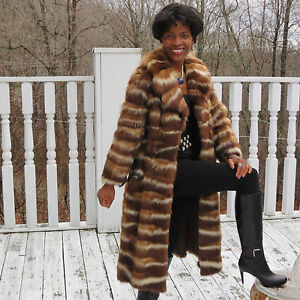 Designer Full length white & brown skunk,  American Sable Fur Coat Jacket XS O-2
