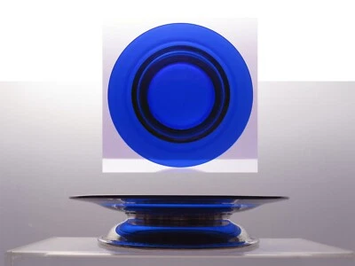 Vintage Bristol blue glass cake plate on metal pedestal stand, cobalt silver - Image 1 of 4