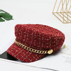 Autumn Winter Pearl Chain Flat Top Navy Hat  Beret Newsboy Caps Berret S^3