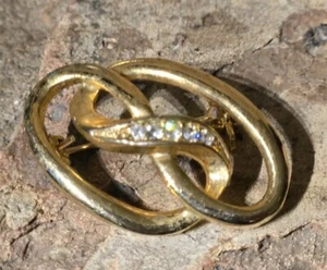 Brosche Anstecknadel Liebesknoten goldfarben Strass Keltisch Myst Romantisch Begegnung Vintage - Bild 1 von 7