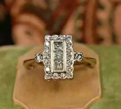 2Ct Princess Cut Lab Created Diamond Vintage Estate Ring 14K Yellow Gold Plated - Image 1 of 4