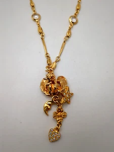 Vintage 1970er Kirk's Folly goldfarbene Kette Engel Lünette Kette Halskette 34" - Bild 1 von 11