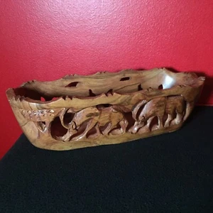 Vintage 2001 12 inch South African Hand Carved Jungle Desert Animal Basket RARE! - Picture 1 of 12