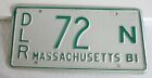 1981 Massachusetts License Dealer Plate Tag  72 N