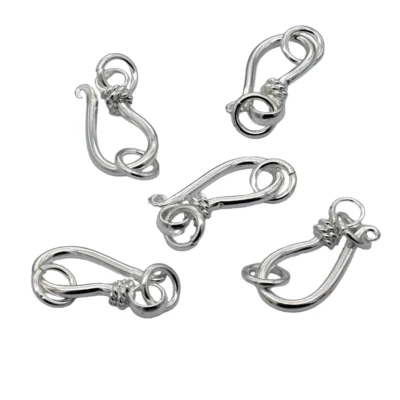 12 PCS 21X10MM SOLID COPPER BALI S HOOK CLASP STERLING SILVER PLATED 530 DTH-292 - Image 1 of 3