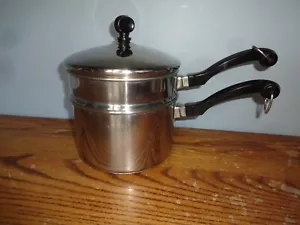 FARBERWARE DOUBLE BOILER 3 pc Aluminum Clad Stainless Steel 2 qt Vintage - Picture 1 of 12