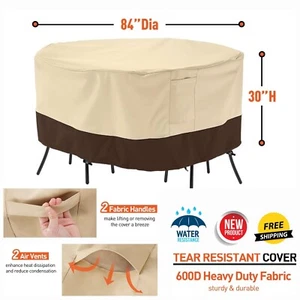 84" Round Patio Table Cover Protect Outdoor Furniture Wind/Rain/Sun Resistant - Picture 1 of 6