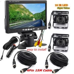 7" HD TFT LCD Color Monitor +2x RV Truck Trailer 18LEDs Reverse Backup Camera - Picture 1 of 19