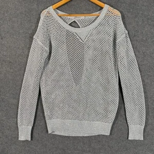 Lorna Jane Jumper Womens S Silver Pullover Sweater Open Knit Lightweight Sheer - Picture 1 of 12