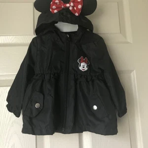 Disney Junior Minnie Mouse Zip Front Black Hooded Jacket Lightweight Girl Sz 18M - Picture 1 of 13
