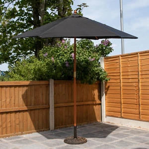 2.4m Wooden Garden Patio Sun Shade Parasol Shaft & Pulley in Black - Picture 1 of 8