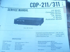 Sony CDP-211 CDP-311 Reproductor de CD ORIGINAL Manual de Servicio - Imagen 1 de 1