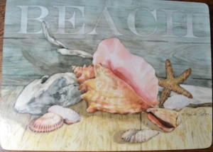 Counter art cork backed placemats hardboard set of Julie Paxton Beach coastal - Picture 1 of 14