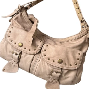 Marc Jacobs Tan Studded Leather Top Zip Front Pocket Hobo Shoulder Bag - Picture 1 of 16