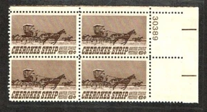1968 U.S. COMMEM 6c CHEROKEE STRIP Plt#Blk of 4 Sc#1360 M/NH/OG GEM See Note - Picture 1 of 1