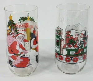 2 Vintage McCrory Stores Coca-Cola Classic Santa Christmas glass tumblers cups - Picture 1 of 6