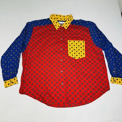 Vintage Elisabeth Liz Claiborne button up shirt geometric top colorblock 80s Lxl - Image 1 of 4