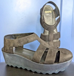 Camper Women's Size 37 US 9 Black Nubuck Leather Wedge Platform Hygge Sandals - Picture 1 of 11