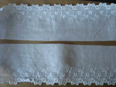 9 1/2 YDS,VINTAGE SCALLOPED WHITE FLORAL COTTON EMBROIDERED ON ORGANDY - Image 1 of 2