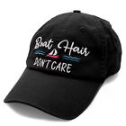 Boat Hair Don't Care Embroidered Distressed Denim Womens Baseball Cap Dad Hat