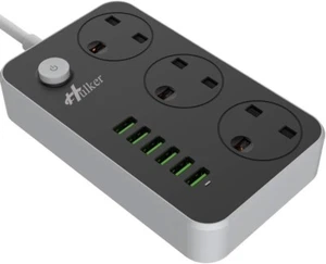 Power Strip Extension Lead 3 Way 6 USB Ports Black Multi Plug 2M Cord 3250W - Picture 1 of 8