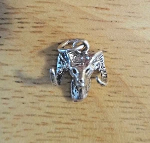 Sterling Silver 3D 10x13mm Big Horn Sheep Head of a Ram Charm - Picture 1 of 5
