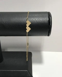 14K Gelbgold Doppel Herz Fußkettchen Armband 9,75" lang - Bild 1 von 13