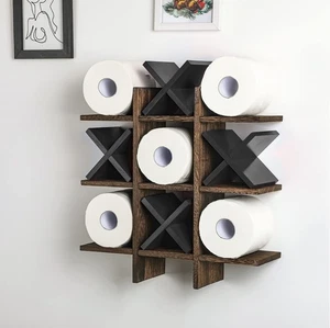 Soporte de papel higiénico Tic Tac Toe baño decoración de pared madera rústica Hangi... - Imagen 1 de 7