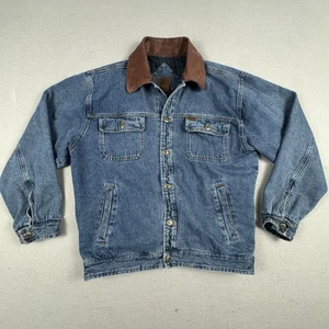 VTG Pendleton Denim Barn Jacket Blanket Flannel Lined Leather Collar Early 90s M - Picture 1 of 12
