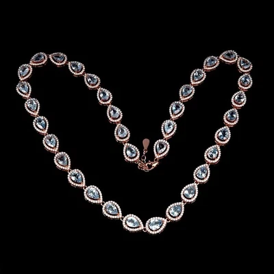 925 Sterling Silver Necklace Pear Topaz 7x5mm Natural Gemstone Jewelry 18in - Image 1 of 4